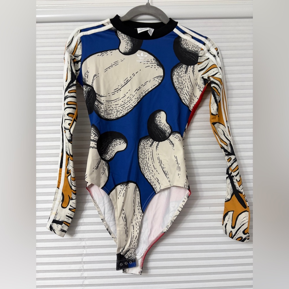 adidas Black, Blue & White Graphic Long Sleeve Top Bodysuit